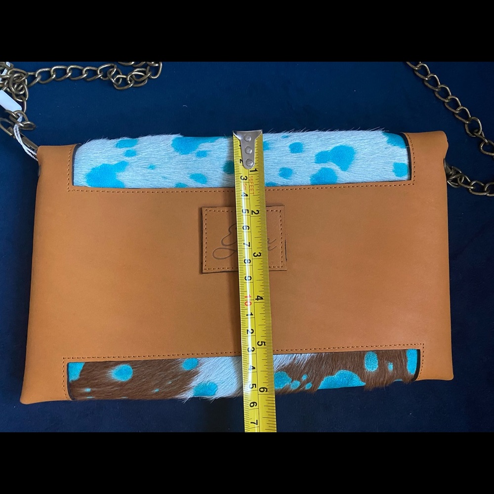 Erika Lynn handmade cowhide leather clutch crossbody bag beige turquoise cowboy - Picture 6 of 9